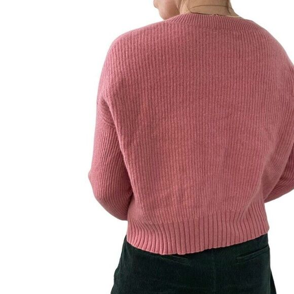 Saks Fifth Avenue Womens Pink 100% Cashmere Soft V Neck Ribbed Sweater Sz L - Picture 5 of 7